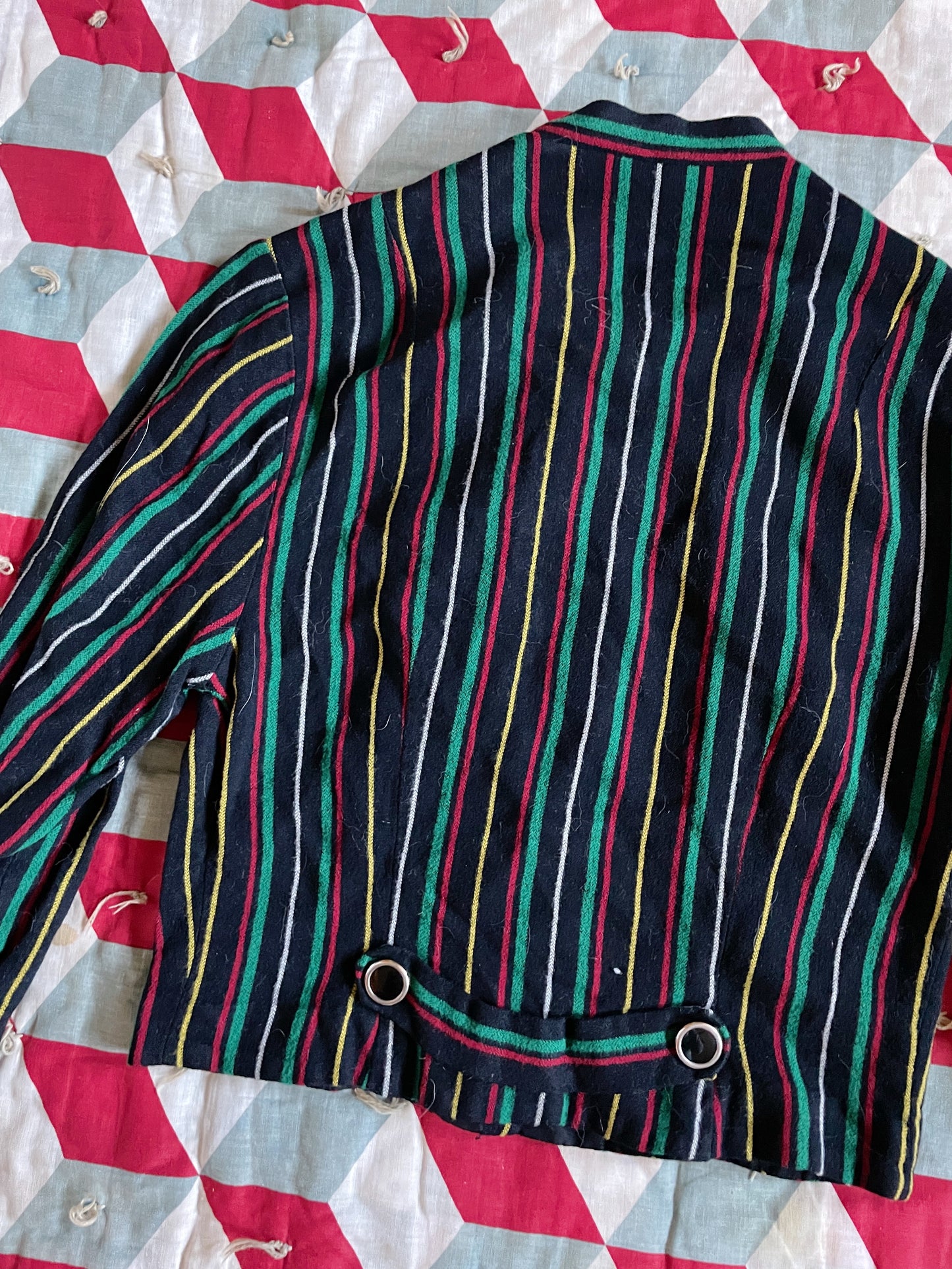 1940s Black Striped Rayon Cropped Jacket