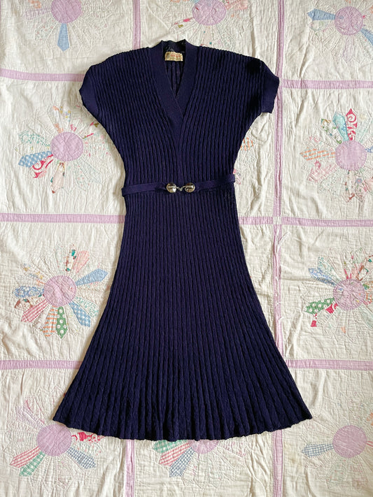 1950s Navy Blue Kimberly Rib Knit Dress