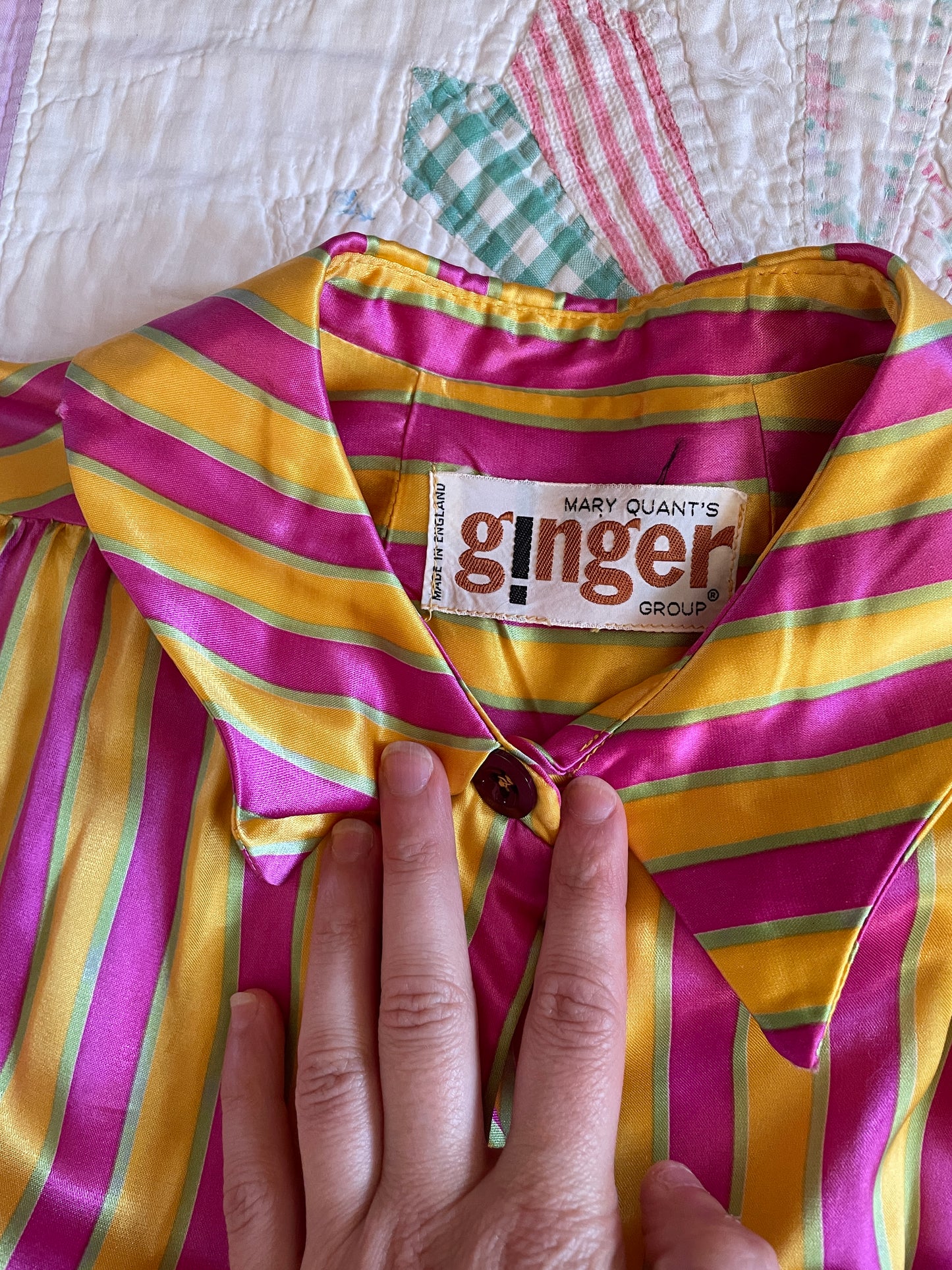 1960s Designer Ginger by Mary Quant Satin Stripe Shift Dress
