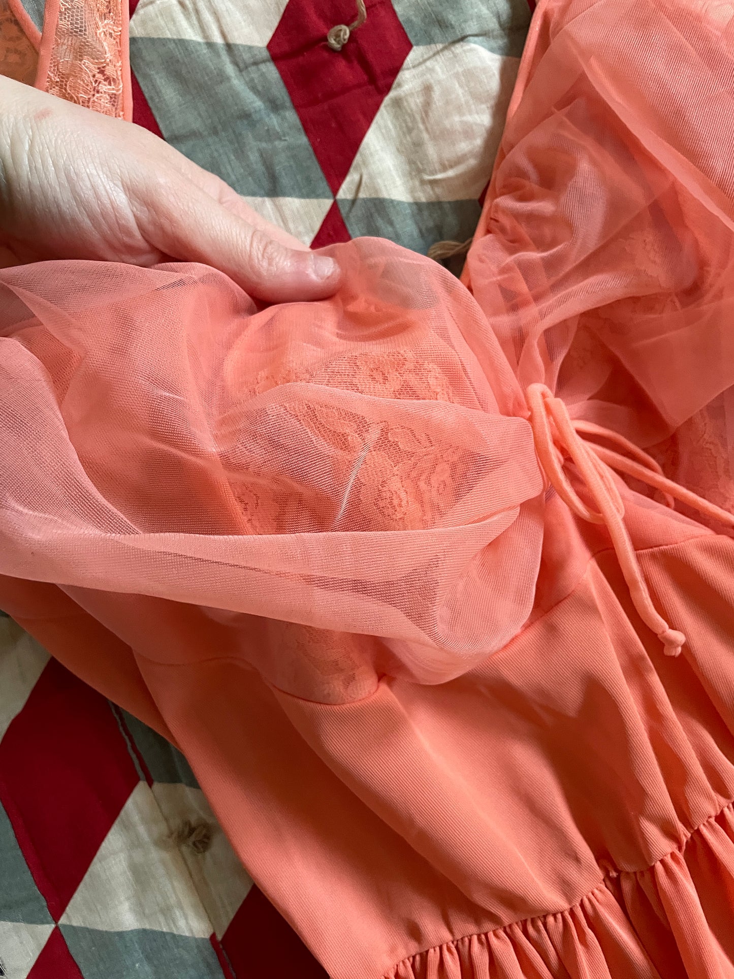 1960s Salmon Pink Nylon Lingerie Slip Dress - Size Medium
