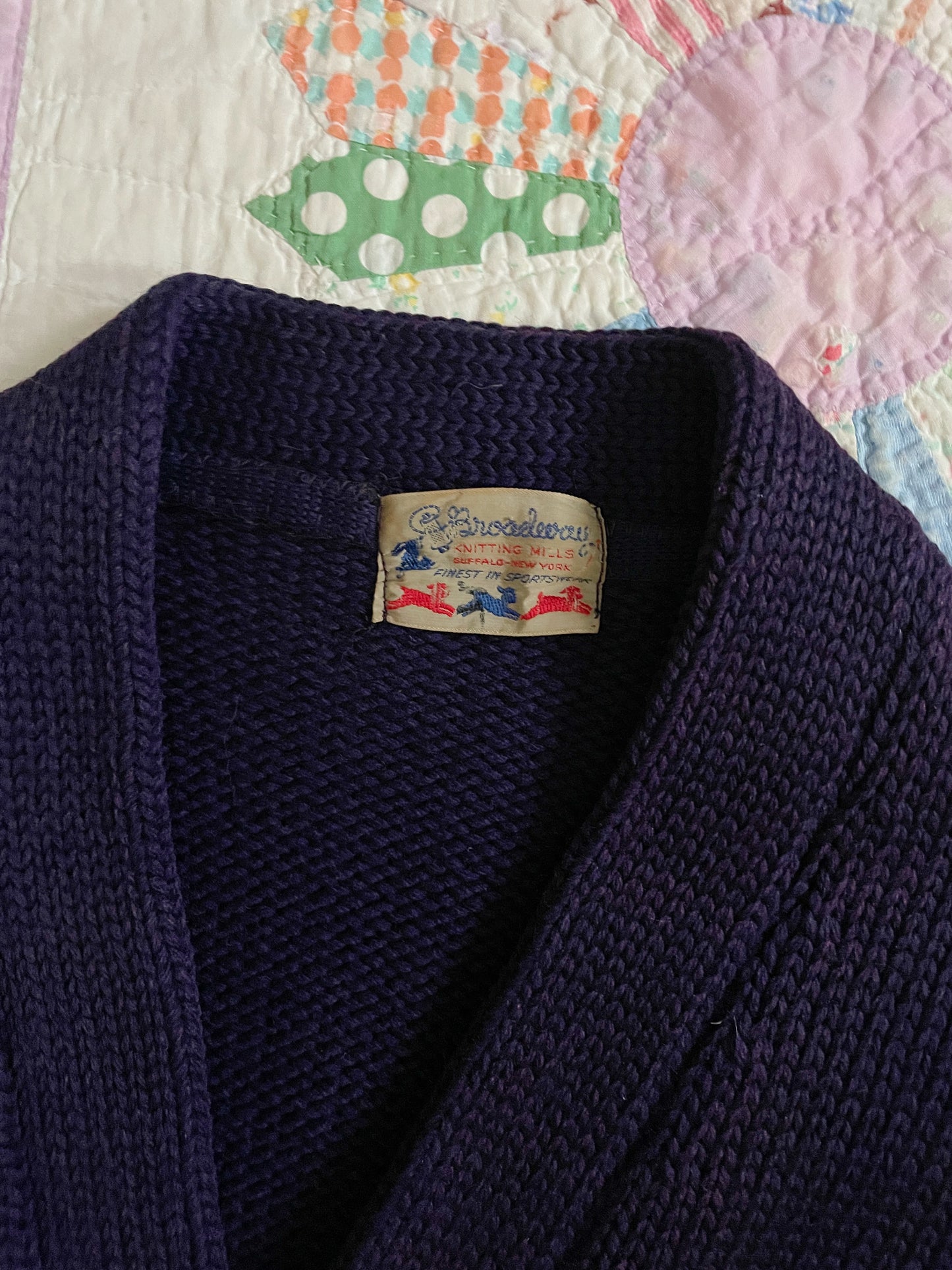 1940s Purple Wool Letter Sweater Cardigan Small/Med