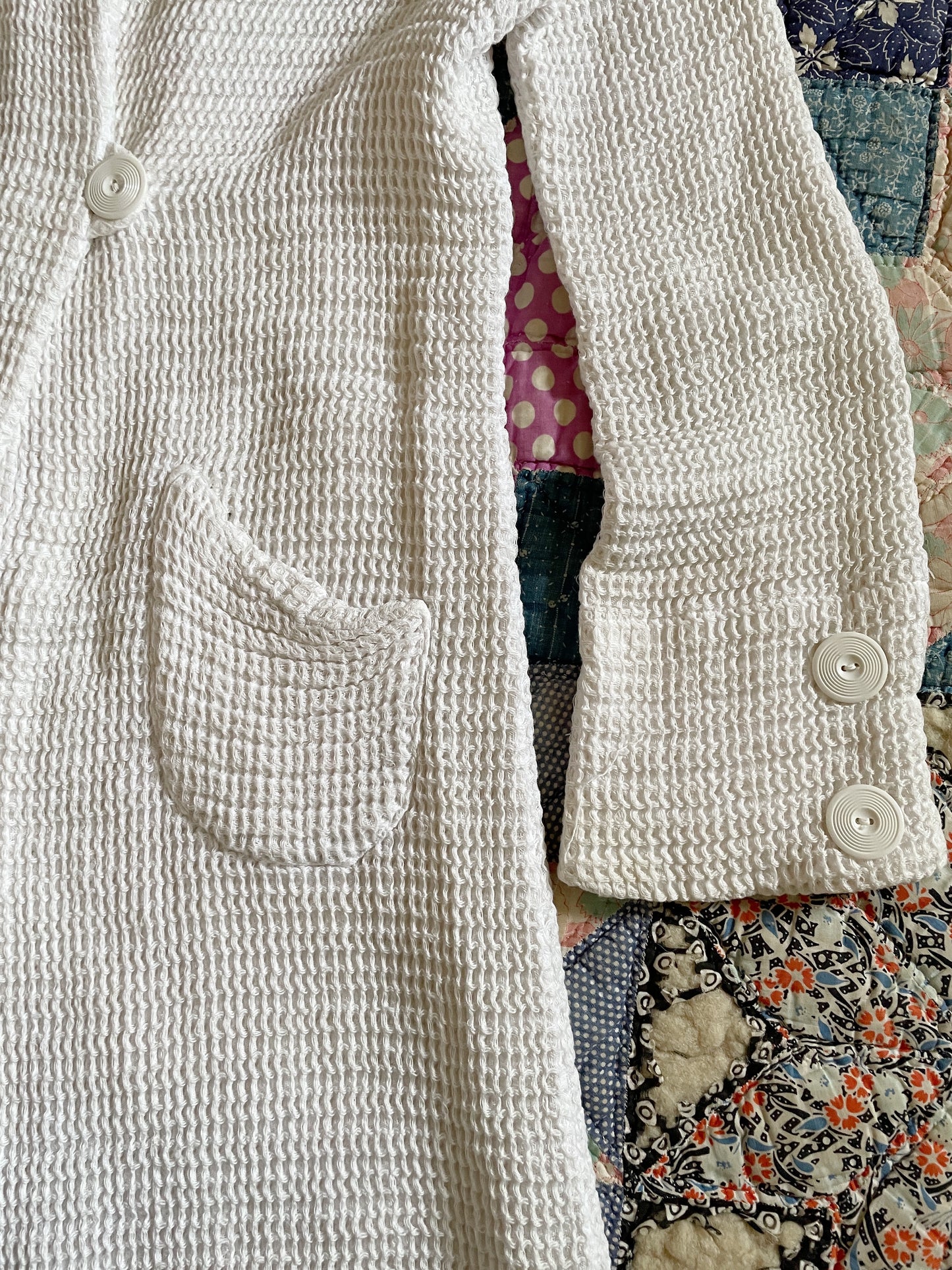 1920s White Waffle Knit Cardigan Jacket