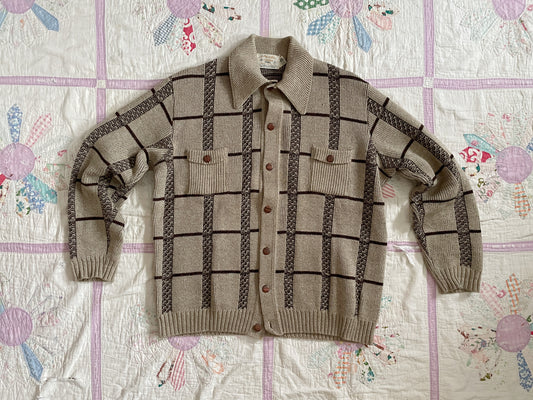 1960s Beige Wool Checked Cardigan X-Large/XX-Large