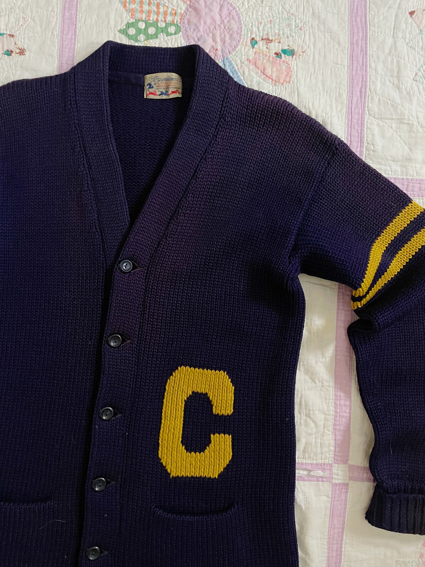 1940s Purple Wool Letter Sweater Cardigan Small/Med