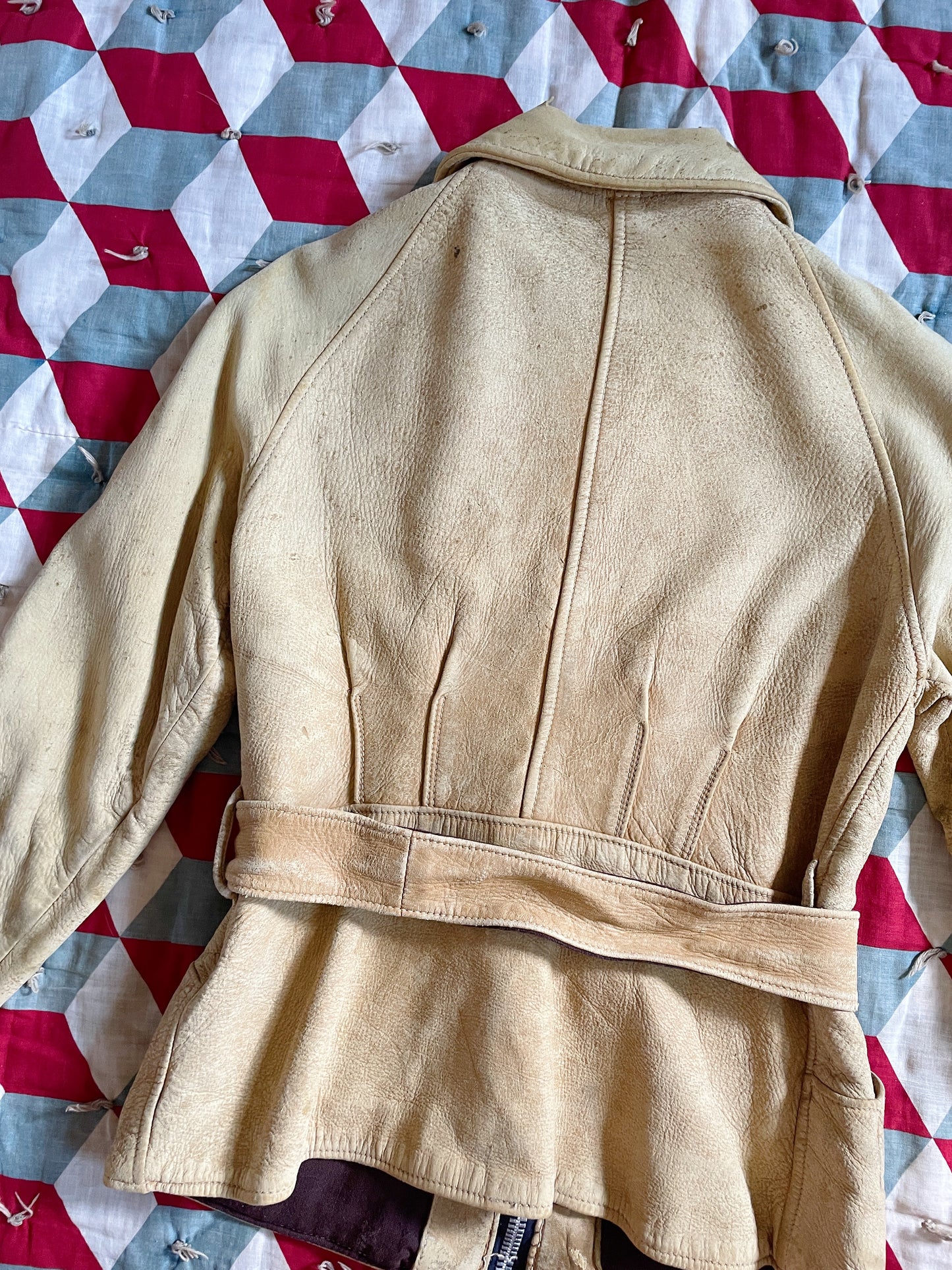1930s 1940s Deerskin Leather Fitted Pleated Back Jacket