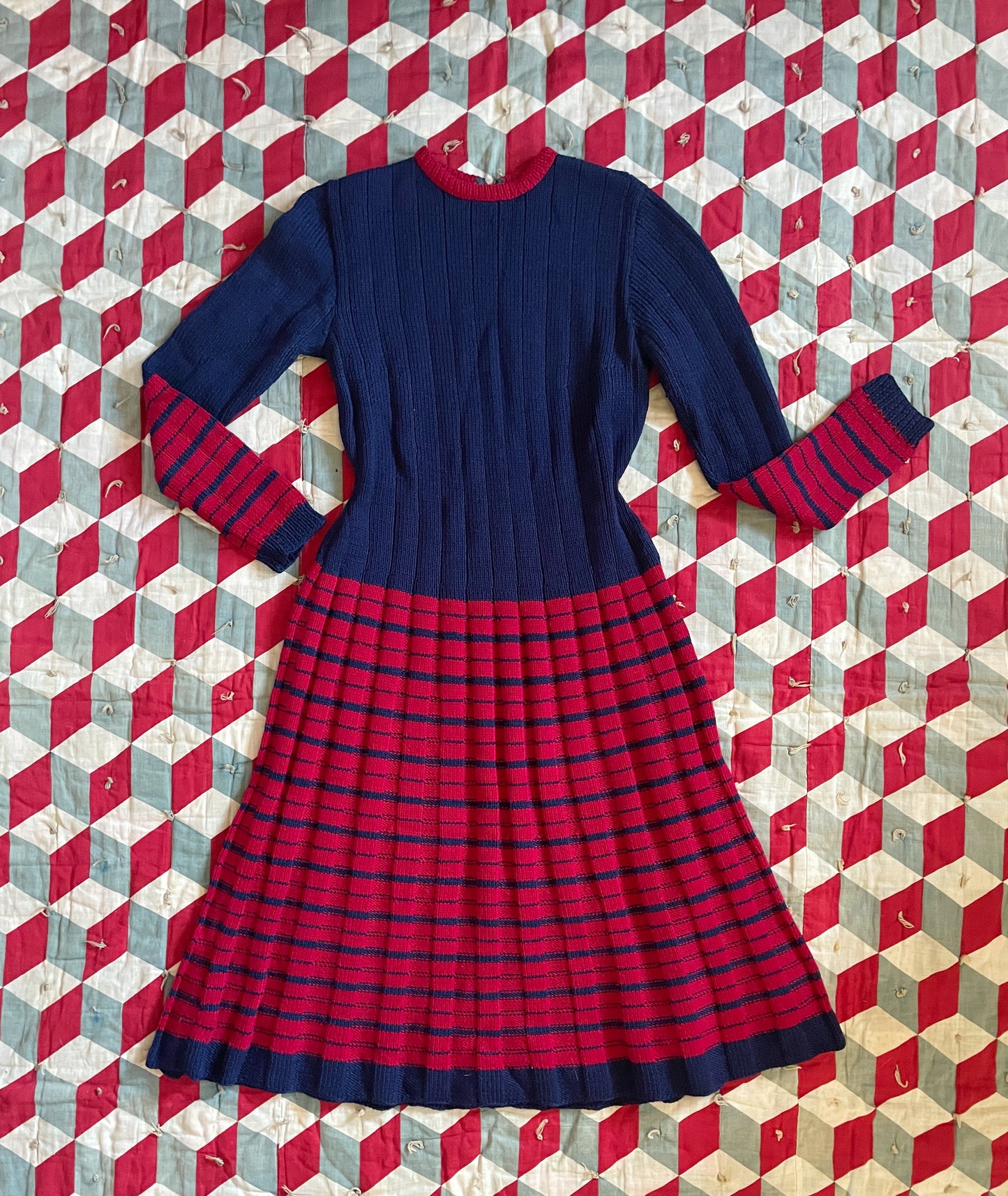 1960s Hand Knit Striped Dress