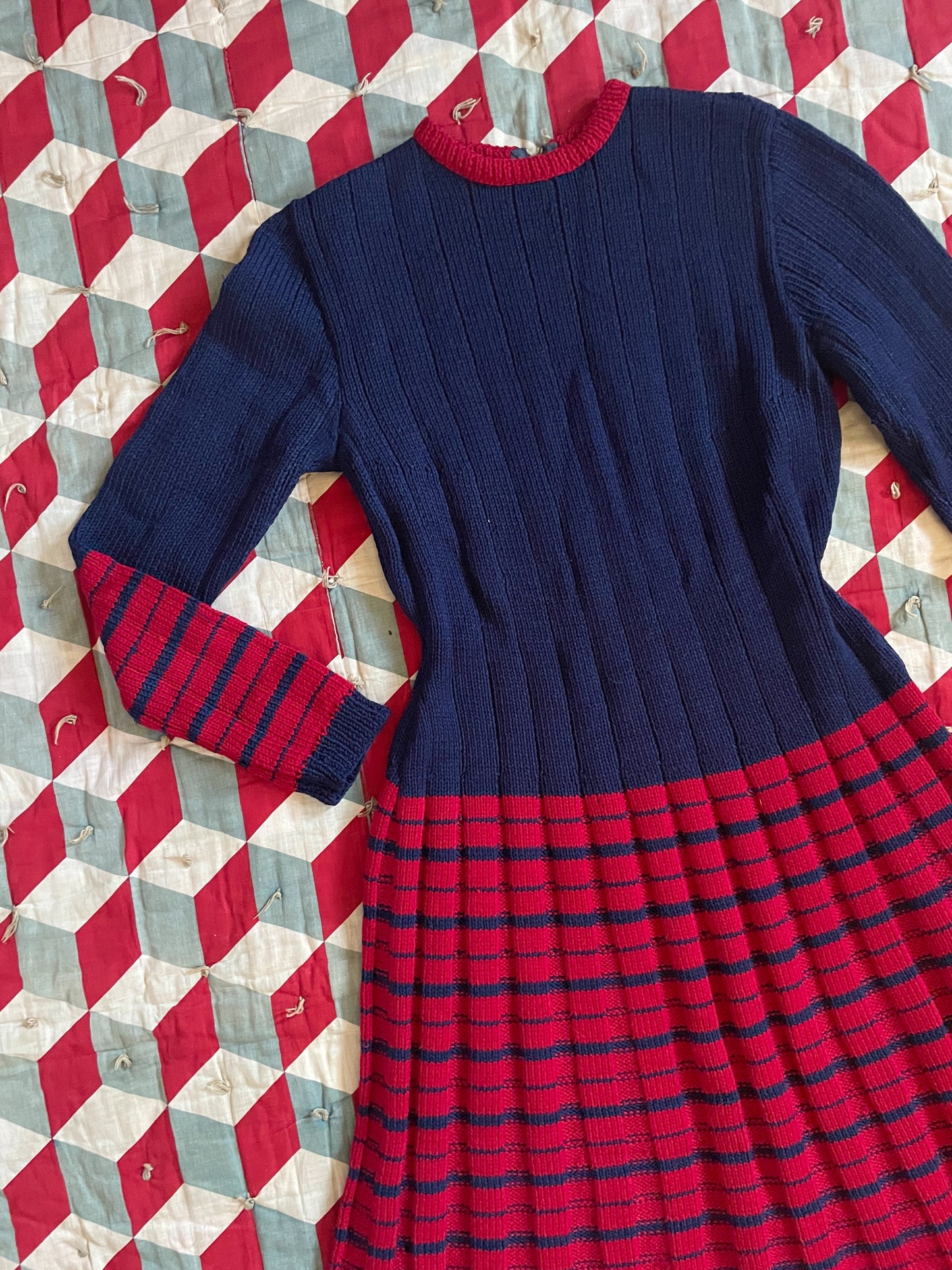 1960s Hand Knit Striped Dress