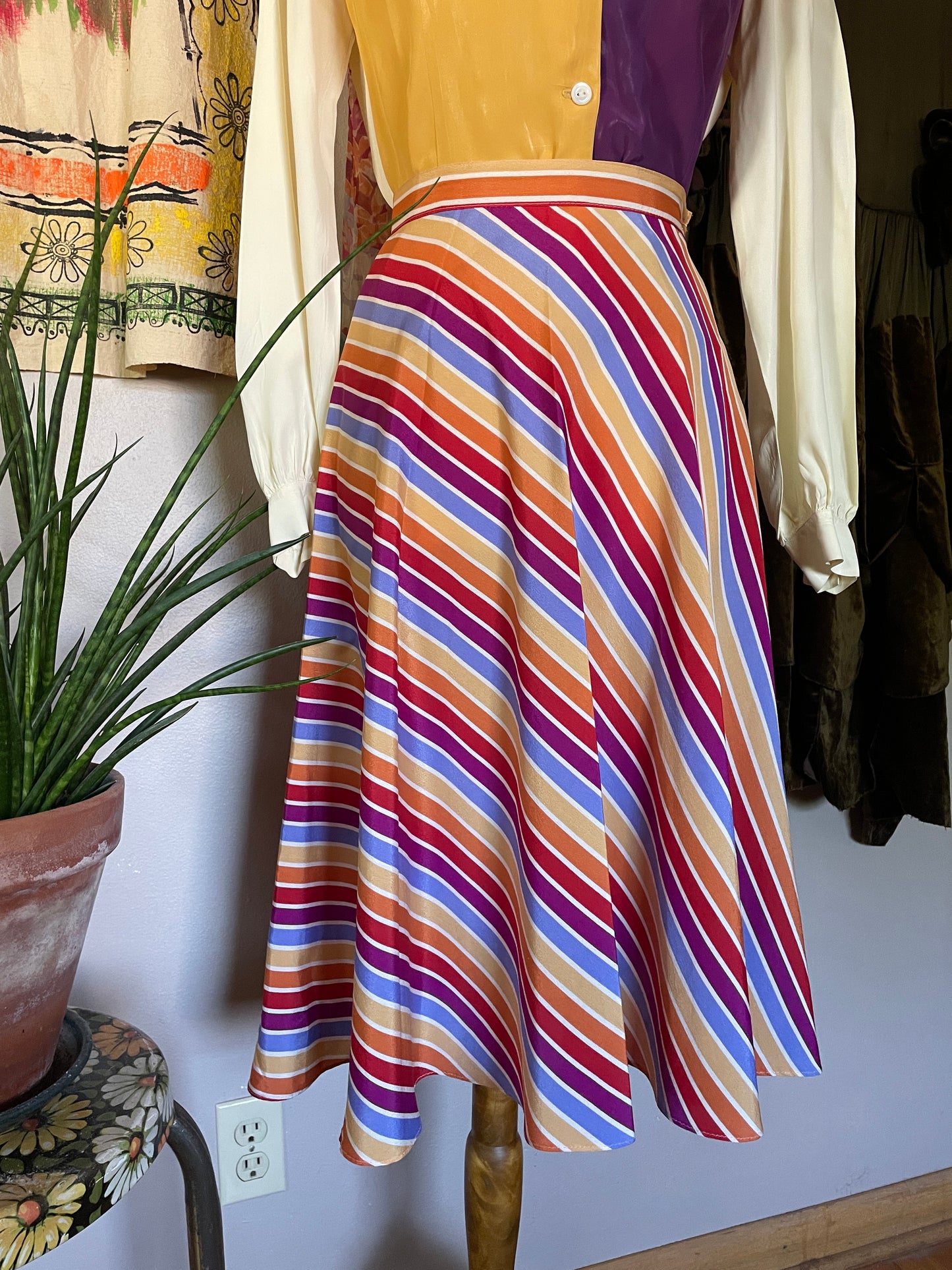 1970s Rainbow Stripe A-Line Skirt
