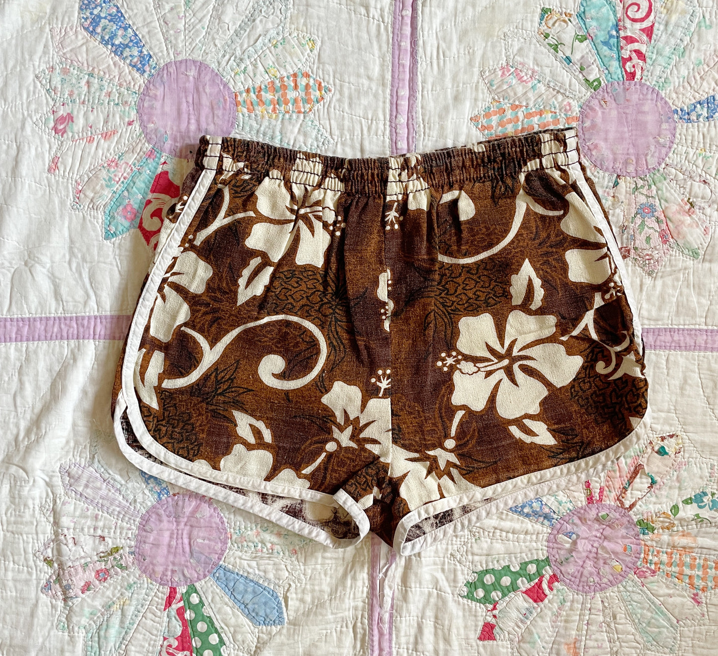 1960s Tropical Hibiscus Print Swim Shorts