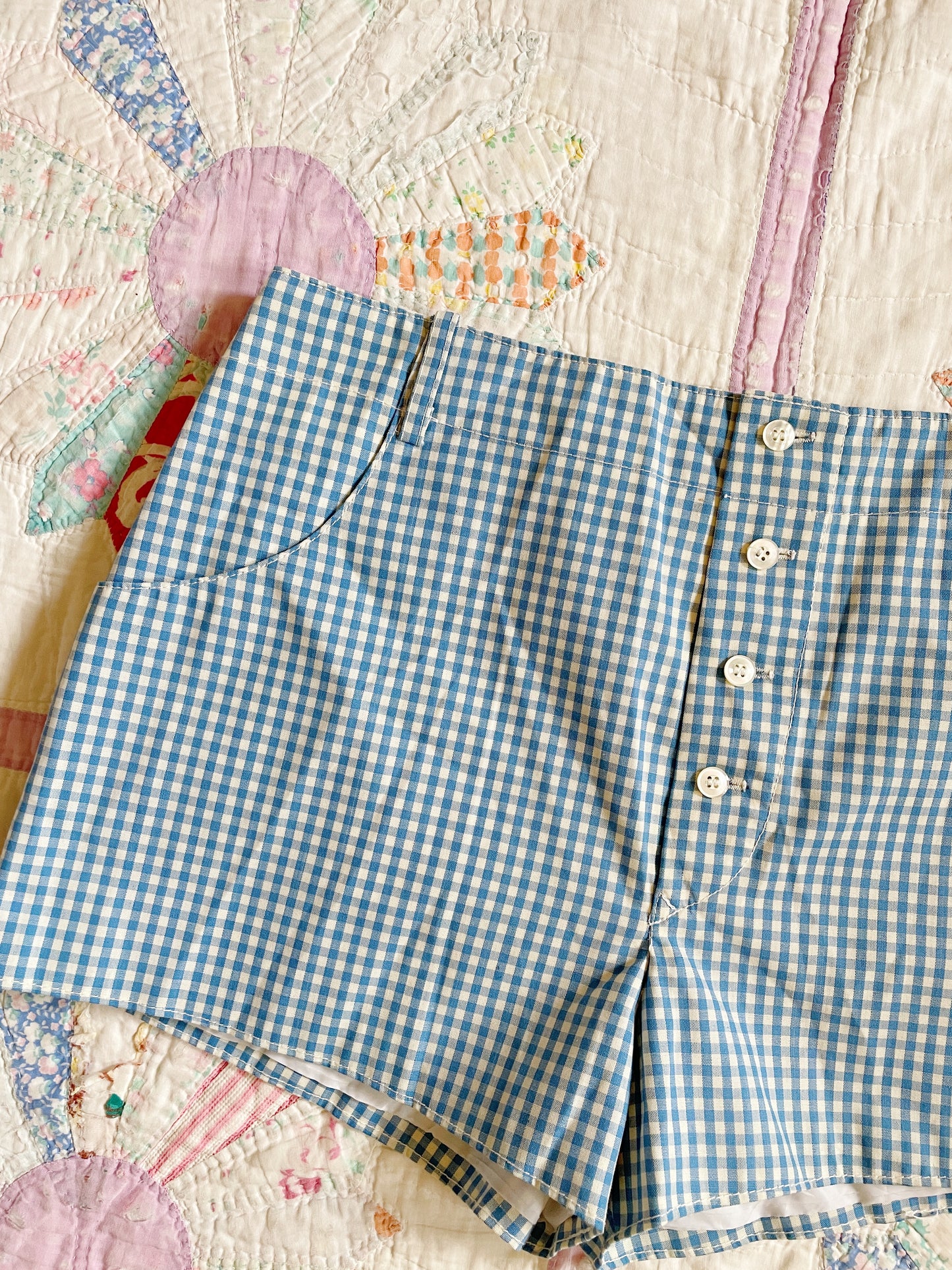 1970s Blue Checked Cotton Shortie Shorts
