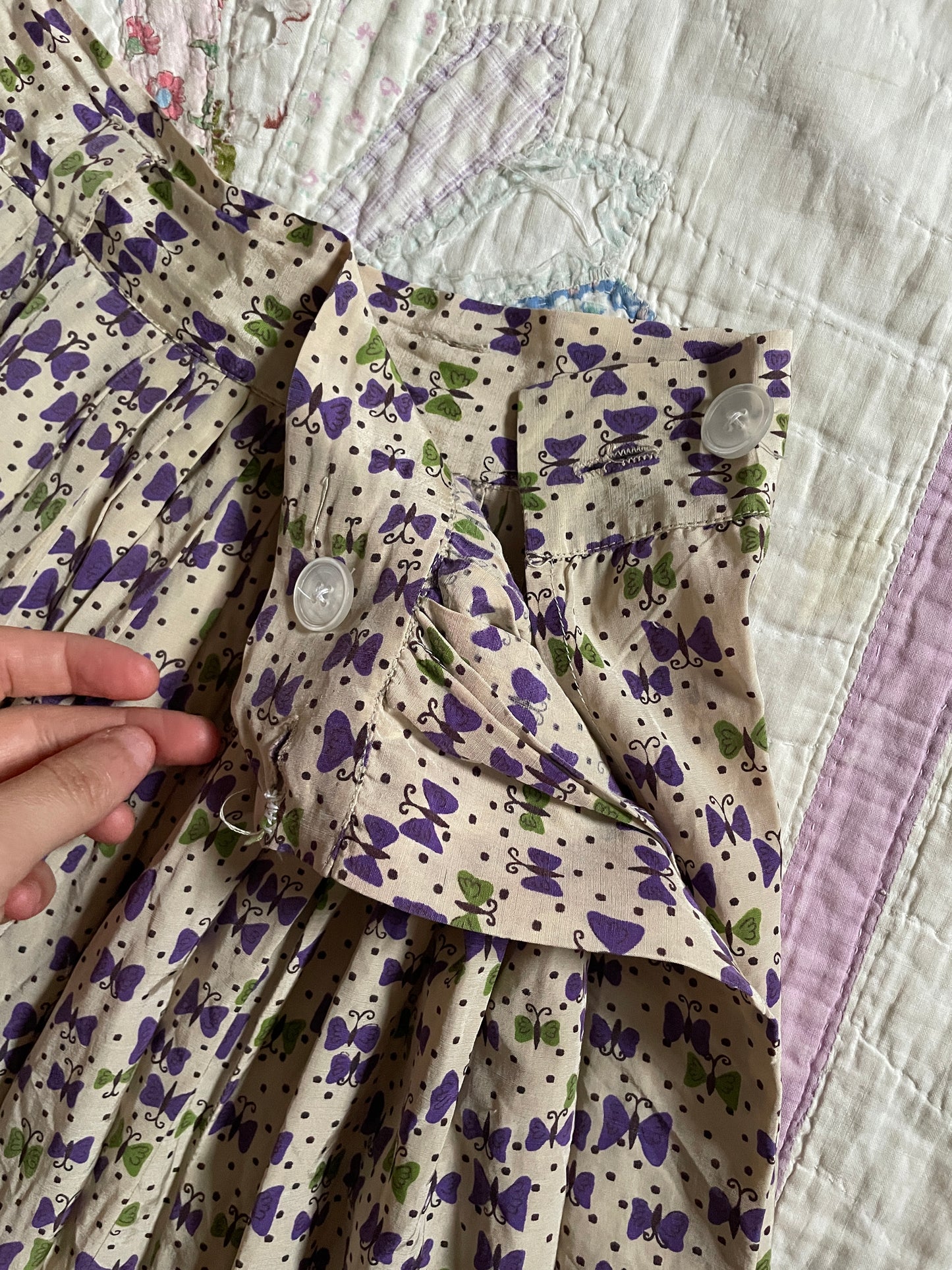 1950s Silk Butterfly Print Skirt Set