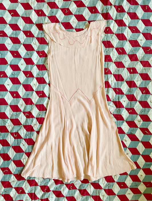 1920s Baby Pink Silk Dress